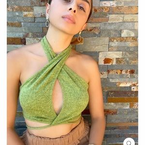 green criss cross halter neck crop top